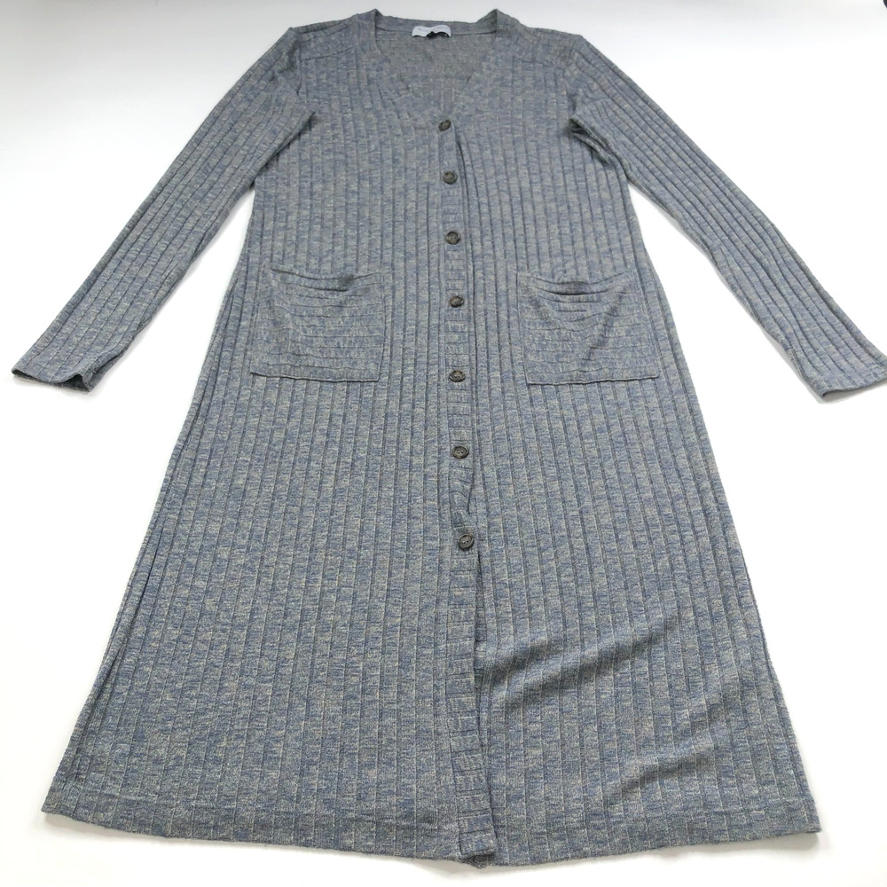 Michael Stars Medium Button Rayon V-Neck Ribbed Knit Striped Sweater Gray MINT